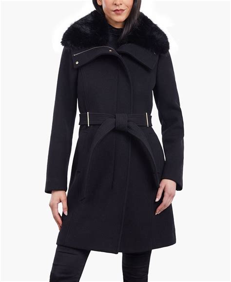 michael michael kors women's belted faux-fur-collar coat|MICHAEL Michael Kors Women's Faux.